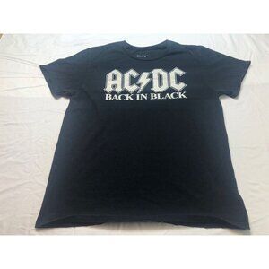AC/DC Back In Black Metallic Band Music Lettering T-Shirt Size Large Black